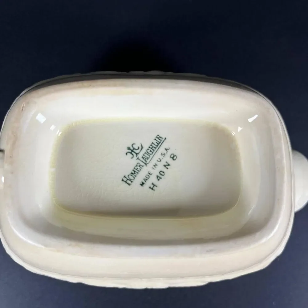 Vintage Homer Laughlin Cream Gravy Boat Floral Embossed Footed H40 N 8